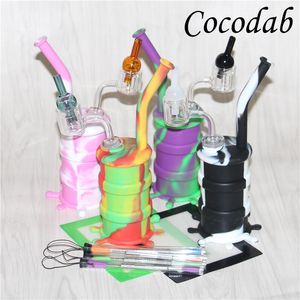 Hot Selling Hookahs Silicon Vattenrör Olje Riggar med Dubbelrör Kvarts Termal Banger + Glas Carp Cabs DAB Rig Silicone Wax Pads Dabber Tools