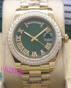 Dell'orologio della vigilanza Orologio di lusso Mens 18kt oro Data verde quadrante romano 118348 Diamond Bezel 41mm uomini di marca di moda Automatic