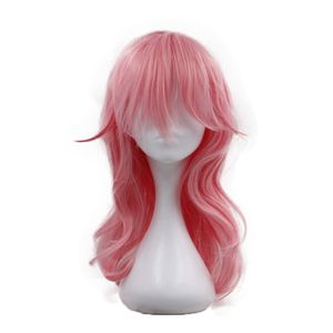 Parrucche rosa parrucche sintetiche parrucca Cosplay lunga leggermente ondulata con frangia Ombre capelli in fibra ad alta temperatura per le donne