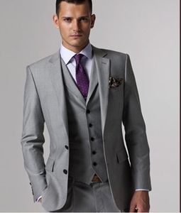 Groom Tuxedos Two Buttons Light Grey Notch Lapel Groomsmen Wedding Mens Blazer Dinner Party Suits Custom Made (Jacket+Pants+Vest+Tie) J811