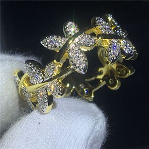 Handmade Butterfly Styles Anniversary ring 5A zircon cz Yellow Gold Filled Party wedding band rings for women Men Jewelry Gift