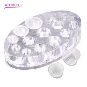 Porta-copos de pigmento acrílico transparente oval Suporte para copo de tinta permanente para tatuagem Suporte de 15 furos Acessórios para tatuagem