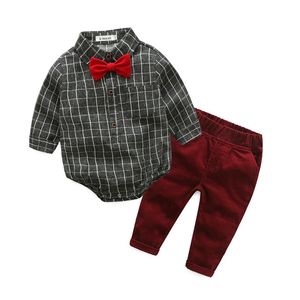 Новорожденные мальчики одежда набор малышей плед блок с брюками 2-х частей наряд детские мальчики одежда