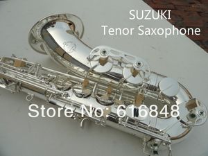 Suzuki Music Instrument Tenor BB Tune B-Flat saxofon Mässing Silverpläterad Högkvalitativ konsertprestanda Sax Pearl Knappar med väska