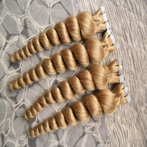 Fita de 80p nas extensões 200g do cabelo humano Onda fraca Ondas louras do cabelo da fita de trama da pele do plutônio Invisible adesivo 16 