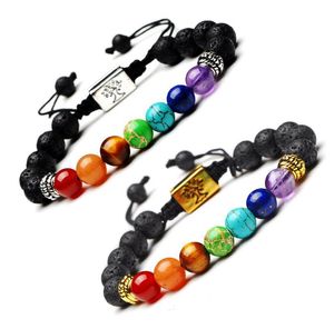 Árvore da Vida Pedra Natural Lava Talão 7 Ioga Chakra Difusor do Óleo Essencial Pulseira Buda Moda Jóias para As Mulheres Homens Presente