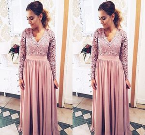 Young Mother of the Bride Dresses Modest V Neck Long Sleeves Lace Chiffon Wedding Party Guest Formal Evening Gowns Custom Made