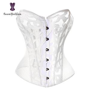 930# High Quality Transparent Women Corset Sexy Hollow Out Slimming Waist Appliques White Corset For Wedding Black