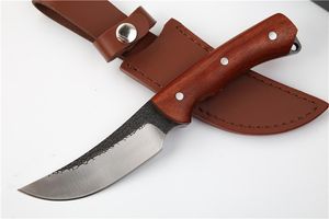 In China hergestelltes Messer mit feststehender Klinge, 440C-Satinklinge, Vollerl-Holzgriff, Outdoor-Camping, Wandern, Jagdmesser mit Lederscheide