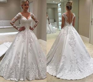 Vintage Lace Beading Wedding Dresses Long Sleeves Dubai Bridal Gowns Illusion Bridal Gowns Beading Arabic Gorgeous Dress For Weddi277T