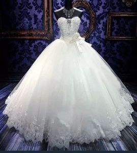 Bling Embroidery Ball Gowns Wedding Dresses Sweetheart Beaded Crystal White Ivory Lace Tulle Country Bridal Dress Lace Up Back2295219V