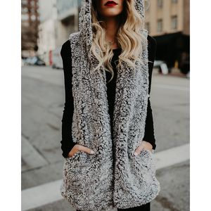 Frühlingsweste aus Kunstfleece Damen offener Stich ärmelloser Jackenmantel mit Kapuze Winter warme Westen Jacken Mode-Outwear