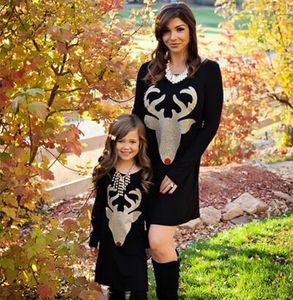 Wholesale mother and daughter christmas dresses for sale - Group buy Christmas Day Family Matching Outfits Mother And Daughter Matching Clothes Long Sleeve Christmas Deer Head Dress Mom Baby Christmas Dresses