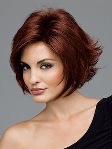Kısa kumral bob yan peruk ile peruk saç Isıya dayanıklı fiber kadınlar için sentetik peruk kapaksız moda peruk