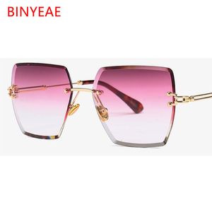 Kristall quadratische randlose Sonnenbrille mit Verlaufsglas, transparente, klare Sonnenbrille für Damen, Vintage-Brille für große Damen