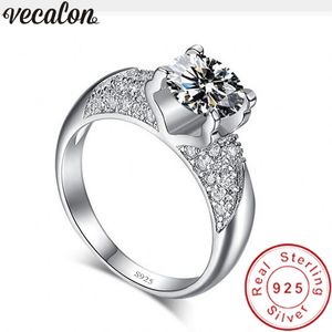 Vecalon handgjord ny 925 sterling silver ring bana inställning 5a zircon cz engagemang bröllop band ringar för kvinnor mode smycken
