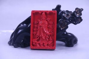 100 naturlig cinnabar utsökt kinesisk hand carving guan yin staty x81