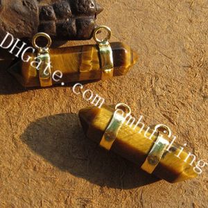 10st Double Bails Hexagon Natural Quartz Connector Terminated Crystal Point Pendant Faceted Ädelsten Balans Charm med guldpläterade band