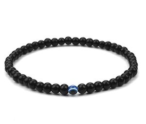 New 20pcs/lot Punk Style DIY Jewelry Black Smooth Strands Beads Evil Eye Bangle Bracelets Yoga Bracelet For Men Women Elastic Bracelets 20cm