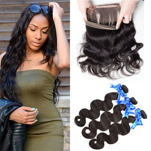Brazilian Body Wave 360 Lace Frontal Closure With Bundles Unprocessed Remy Human Hair Weaves Extensions Deals With Frontal