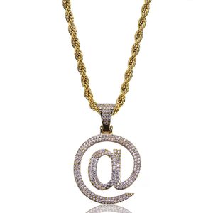 Hiphop @ brev Pentant halsband Guld / Silverfärg Iced Out Micro Pave CZ Stenhängande halsband med 60 cm repkedja