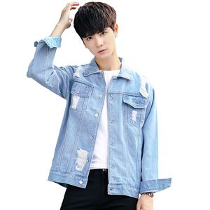 2018 Ny höst Casual Hole Man självodling Cowboy Korea Style Jeans Coat Högkvalitativ solid färgvatten Deminjacka M-3XL