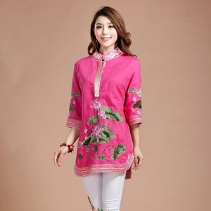 Novas Mulheres Blusa Primavera Outono Tang Suit Chinês Tradicional Top Gola Mandarim de Linho de algodão Cheongsam Blusa Estilo Chinês roupas Étnicas