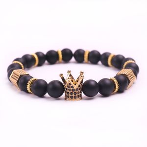 Black Zirconia Gold King Crown Charm Bracete Мужчины Тупые Польские Матовые Каменные Браслеты для мужчин Подарок женщин