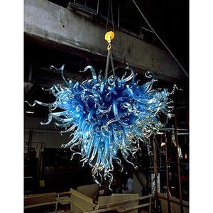 Fancy Blue Chandelier Light Fixture LED Lampor Murano Glas Table Top High Hanging Round