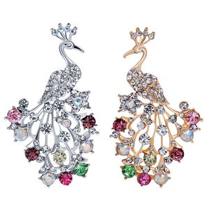 Elegant Multi Color Rhinestone Peacock Animal Broscher för Kvinnor Bröllop och Party Smycken Tillbehör Bridal Pins Pins,