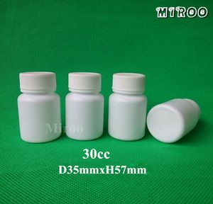 30cc 30g HDPE weiße runde pharmazeutische Pillenflaschen mit Schraubverschluss und Aluminiumversiegelung 100 + 2 Stück / Los Kostenloser Versand