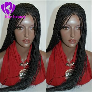 200dsyn full svart / brun / burgundy spets front peruk syntetiskt hår med baby afrikansk amerikan lång twist micro flätade peruker för svarta kvinnor