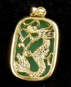 Hela Emerald Green Jade Yellow Gold Plated Dragon Tablet Pendant and Necklace295w