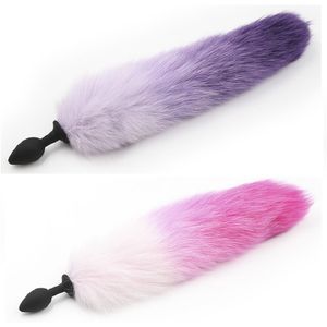 Ny silikon svart Anal Plug pärlor rosa lila fox tail Butt plug Rollspel Flirta Fetisch erotisk sexleksak för kvinnor S924