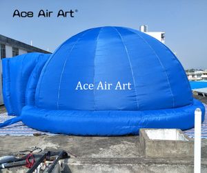 Planetarium portátil de projeção inflável de cúpula azul gigante com 1 porta e um único anel em pé bem para a exposição aeronáutica