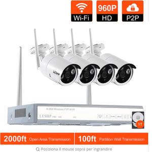 Freeshipping Wireless Camera WIFI 960P IP 4CH NVR CCTV System Video Recorder 4 x 1,3mp WiFi Outdoor Network IP-kameror med 1T HDD