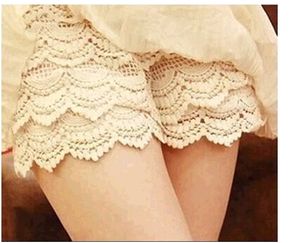 Ny design kvinnors söta elastiska midja flerskiktade spets shorts säkerhet korta byxor plus storlek smlxl beige svart 2 färger