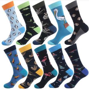 VPM Big Size Cotton Men's Socks Funny Animal Dog Elephant Monkey Sloth Bear Penguin Knee High Long Cool Skate Sock for Men