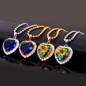 Blå smycken charm reiki hänge valentins present hjärta tillbehör guld / silver färg titanic halsband kvinnor halsband gratis skepp
