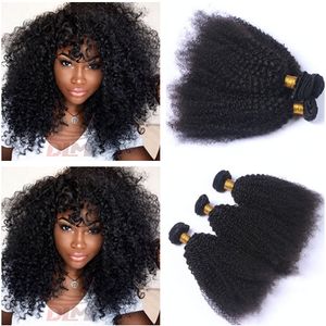 Afro Kinky Cury Estensioni dei capelli umani peruviani Colore naturale Doppia trama 3 pacchi Tessitura dei capelli umani Afro ricci vergini Remy 10-30 