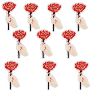 Iron on Patches for Clothes Sew Embroidery Love Stripes Applique Patch for Jacket Bag Hand Hold Flower Plant Accessories 10 PCS