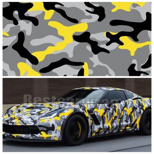 Ubran snow yellow black gray Camouflage Vinyl wraps for Vehicle car wrap Graphic Camo covering stickers air bubble free 1.52x30m 5x98ft