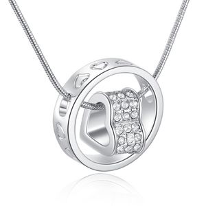 Lyx österrikisk kristall diamant hjärta hängsmycke halsband rhinestone hjärta och ring charm orm kedja för kvinnor mode smycken gåva