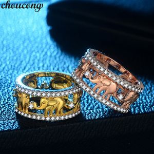Choucong Estilo Elefante anel Completo Rodada Cz Amarelo Rosa de Ouro Preenchido Anéis de Casamento Anéis de Casamento Para As Mulheres de Noiva Largura 10mm