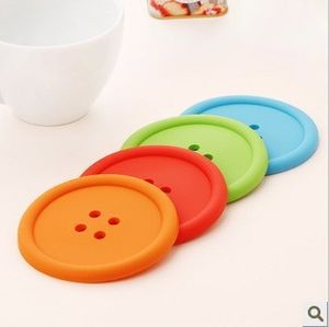 Wholesale button coasters for sale - Group buy 100pcs by dhl Cute Colorful Silicone Button Cup Cushion Holder Drink Tableware Coaster Mat Pads lin3937