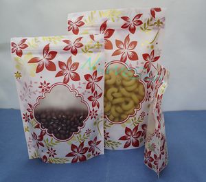 Custodia per alimenti per mele essiccate con cerniera sigillata, 100 pz/lotto-18x26 cm Borsa autoportante in plastica con chiusura a zip con stampa di fiori rossi con finestra