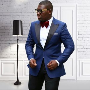 New Fashion Navy Blue Groom Tuxedos Peaked Lapel Groomsmen Men Business Formal Suit Party Prom Suit(Jacket+Pants+Bows Tie) NO: 115