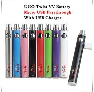 Originale eVod Twist VV Voltaggio variabile 650 900mAh eGo C Twist Caricatore penna Vape regolabile UGO Spin Micro USB Passthrough Ecpow Vapor