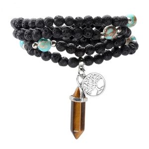 Novo Tipo 108 Natural Lava Rock Stone Tibetan Buddhist Prayer Mala Beads Buda Yoga Meditação Envoltório Pulseira / Colar 6mm