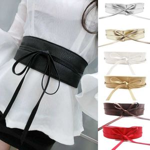 Women Girl Pu Leather Waist Belt Shapers Soft Wide Self Tie Wrap Around Waist Band Dress Waist Cinchers